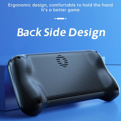 Black phone grip on a blue background with text about ergonomic design