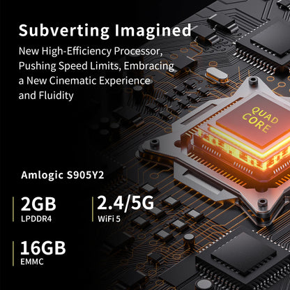 High-efficiency processor on a circuit board with text about speed limits and cinematic experience.